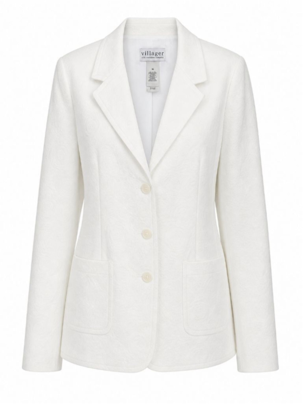 Villager White Textured Blazer Button Front Career Jacket Stretch Classic 18